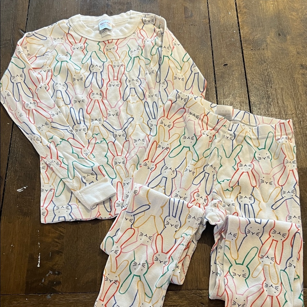 Kids Bunny Print Pajama Set - Cream with Multicolor Bunnies